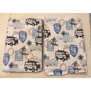 Pottery Barn Kids Beach Surf FULL Size Sheets Flat & Fitted Ocean Surfing RARE